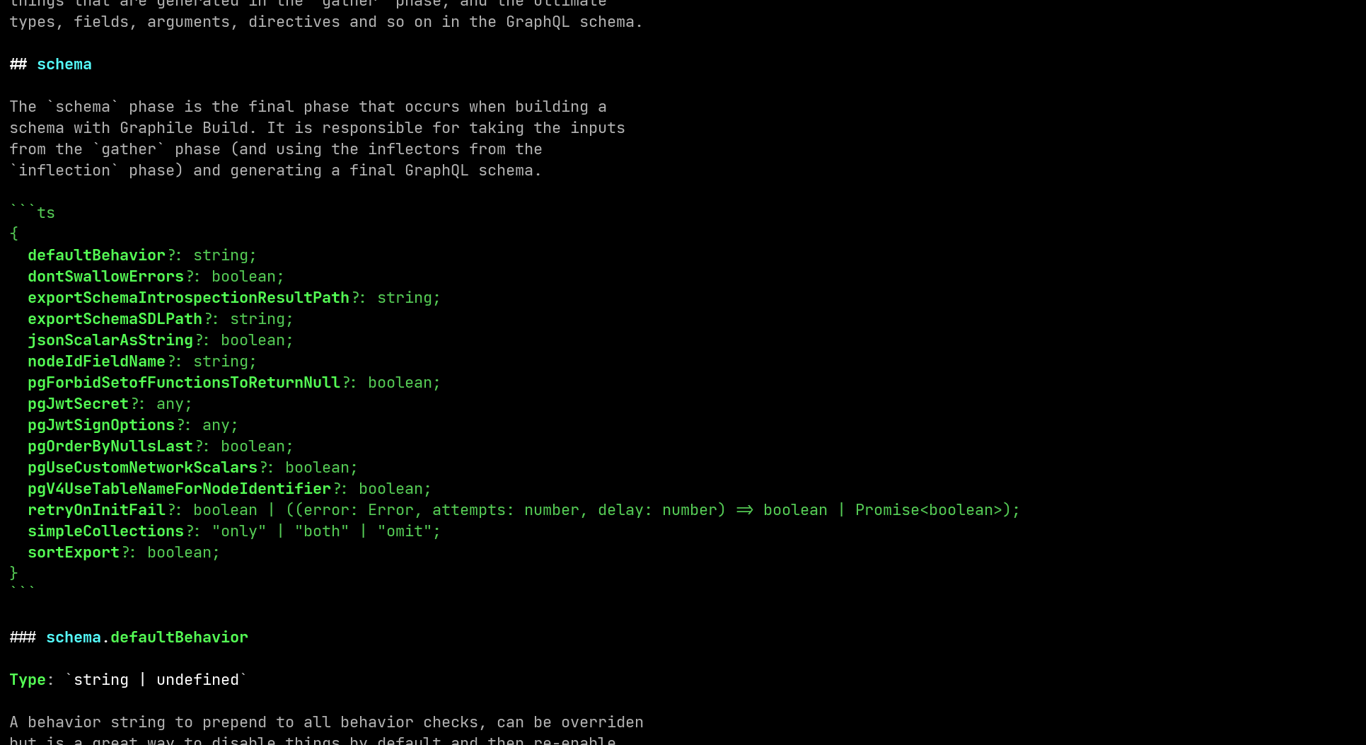 Cropped screenshot of &#39;graphile config options&#39;