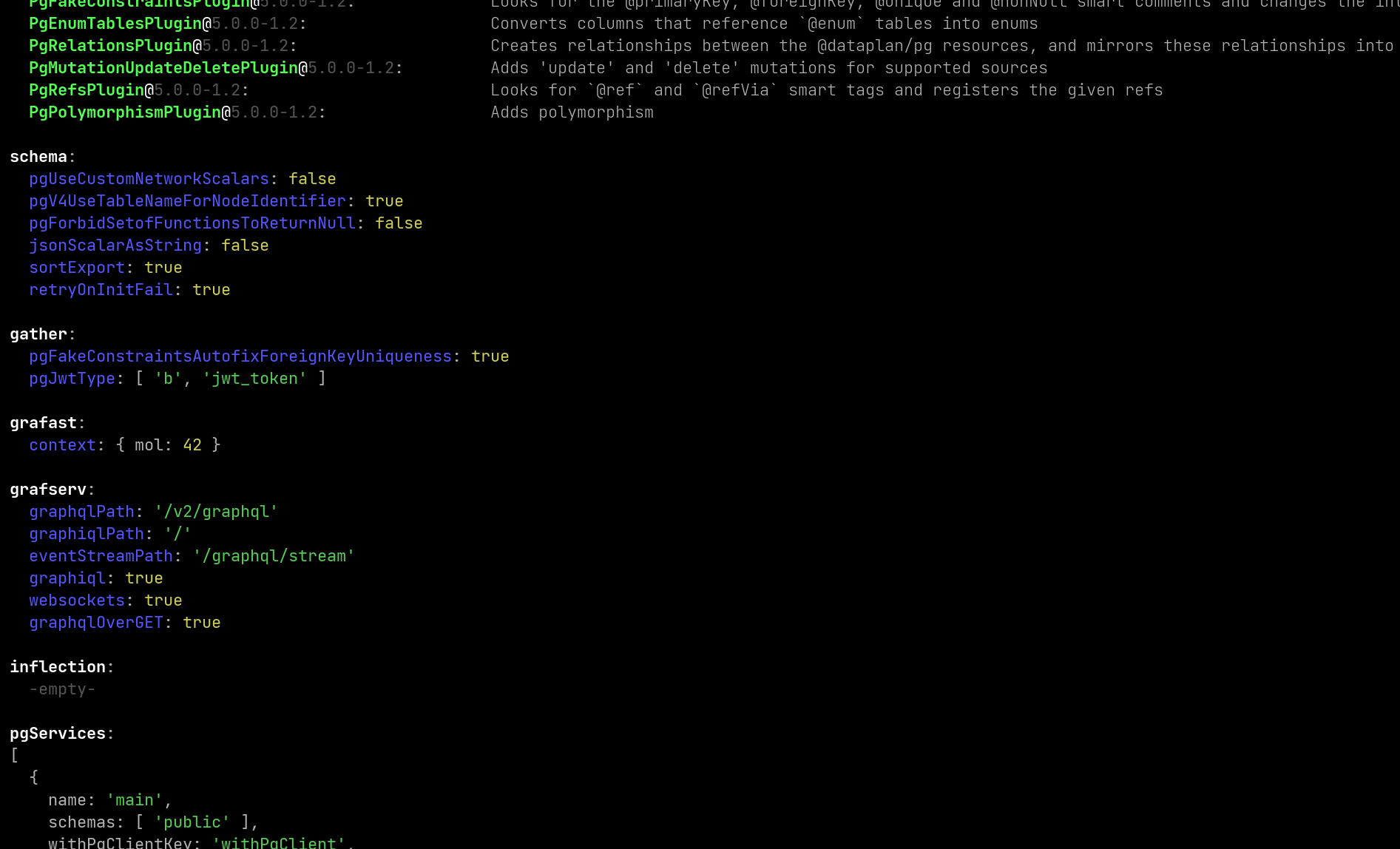 Cropped screenshot of &#39;graphile config print&#39;